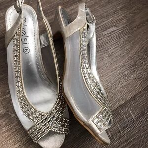 Chic Silver Embellished Slingback Heels